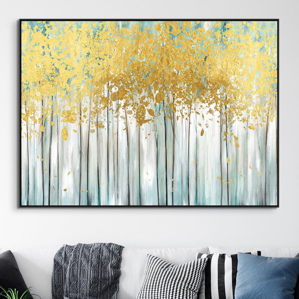 Abstract Tree Painting with Golden Leaves, Large Hand-Painted Oil on Canvas, Contemporary Wall Art Modern Home Decor, Housewarming Gift by Sona Casa