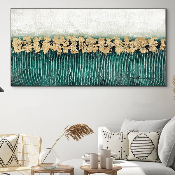 Green Groovy, Thick Textured Abstract Painting with Green and Gold, Living Room Wall Art, Painting on Canvas, Abstract Art, Impasto Painting by Sona Casa