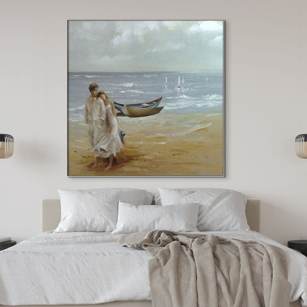 Romantic Couple on Beach, Painting on Canvas, Textured Wall Art, Original Hand Painted Oil Painting on Canvas for Living Room, Bedroom Art by Sona Casa