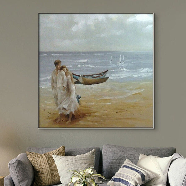 Romantic Couple on Beach, Painting on Canvas, Textured Wall Art, Original Hand Painted Oil Painting on Canvas for Living Room, Bedroom Art by Sona Casa