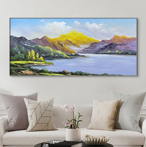Mountain Painting on Canvas Oil Painting on Canvas Large Wall Art Landscape Painting Living Room Wall Art Original Painting Lake Art Gift by Sona Casa
