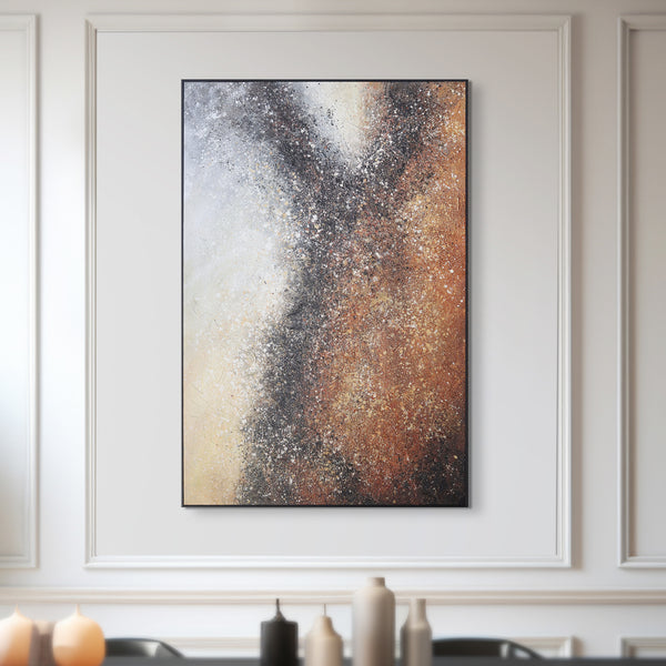 Abstract Canvas Artwork Painting, 47" Black Brown Living Room Wall Decor by Sona Casa