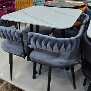 Stone Dining Table with 4 Upholstered Gray Chairs, Space Saver Compact Elegant Set with White Stone Top, Home Decor-Sona Casa