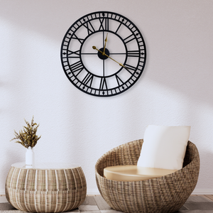 Oversized Round Metal Wall Clock, Large 32" Black Roman Numeral Silent Non Chime Clock, Home Office Decor-Sona Casa