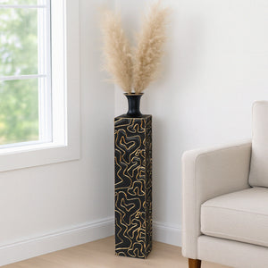 Decorative Tall Metal Floor Vase, Indoor Decor for Home or Office, 32" Handmade Black Gold Accent - Accent Collection