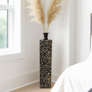 Decorative Tall Metal Floor Vase, Indoor Decor for Home or Office, 32" Handmade Black Gold Accent - Accent Collection