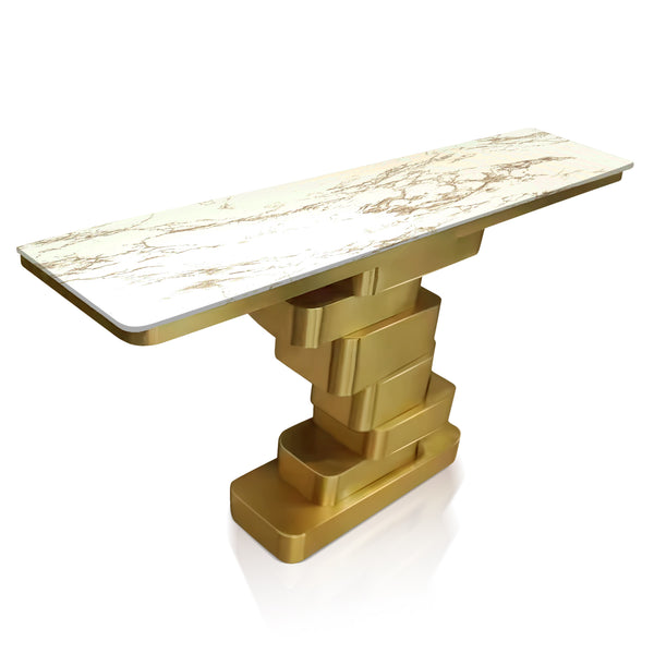Modern 55" Golden Console Table, High Quality White Marble Top Metal Stainless Steel by Sona Casa