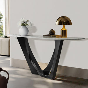 Modern 51" Console Table, High Quality White Marble Top, Stainless Steel Metal Matte Black by Sona Casa