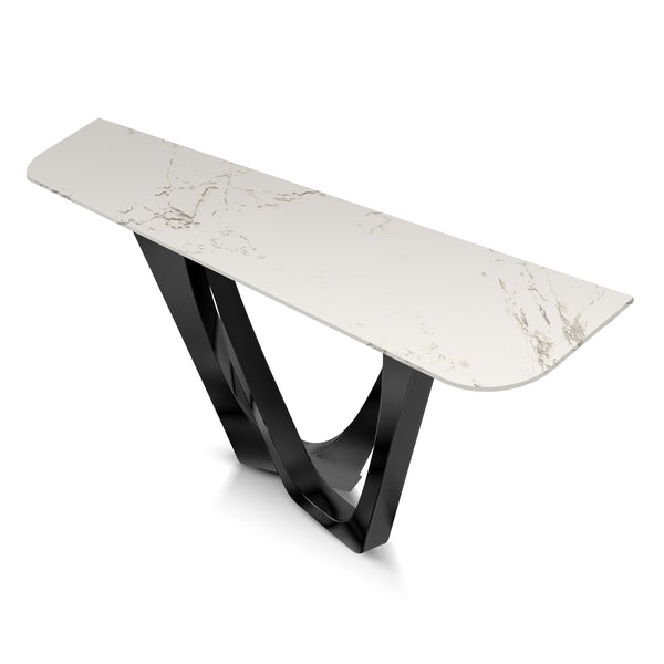 Modern 51" Console Table, High Quality White Marble Top, Stainless Steel Metal Matte Black by Sona Casa