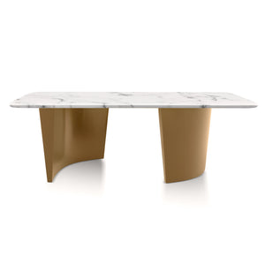 Modern 47" Rectangular Coffee Table, White Marble Surface, Metal Gold Frame, Home Decor by Sona Casa
