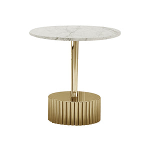 Modern Round Coffee Table Set 35" and 20" Centerpiece, Marble Surface, Metal Gold Frame by Sona Casa