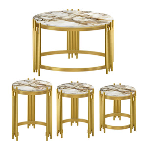 Round Coffee Table Set of 4 Centerpiece, 35" 18" 16" 14" Marble Top, Metal Gold Frame, Home Decor by Sona Casa