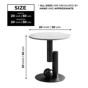 Modern Round Corner Table, 16" Side Table, White Marble Top, Metal Matte Black Frame, Centerpiece by Sona Casa