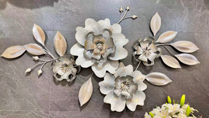 Large Metal Wall Art, 1.5m 3D Floral Sculpture, Modern Silver Flower Wall Decor for Living Room, Bedroom & Entryway-Sona Casa