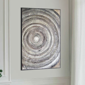 Handmade Gray Circular Wall Art Decor, 47" Impasto Painting Living Room Wall Accent by Sona Casa