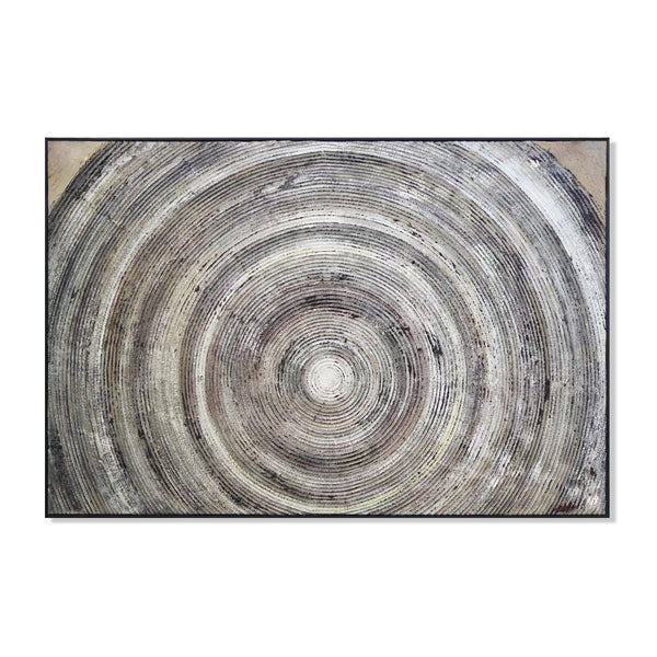 Handmade Gray Circular Wall Art Decor, 47" Impasto Painting Living Room Wall Accent by Sona Casa