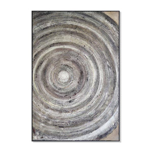 Handmade Gray Circular Wall Art Decor, 47" Impasto Painting Living Room Wall Accent by Sona Casa