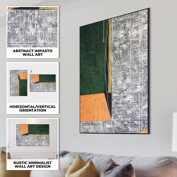 Green Gray Abstract Textured Wall Art, 47" Impasto Painting Home Decor by Sona Casa