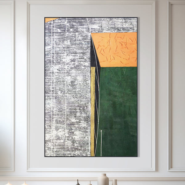 Green Gray Abstract Textured Wall Art, 47" Impasto Painting Home Decor by Sona Casa