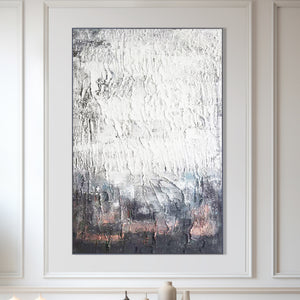 Handmade White Black Thick Textured Impasto Painting, 47" Wall Art Decor for Home by Sona Casa