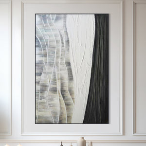 Gray Black Abstract Textured Impasto Painting, 47" Framed Wall Art Decor by Sona Casa