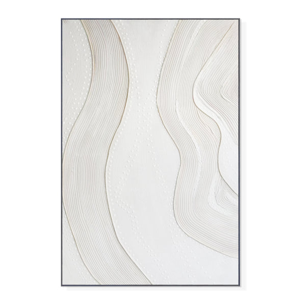 Brown White Wall Art, 47" Impasto Artwork Textured Framed Canvas Home Decor by Sona Casa