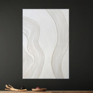Brown White Wall Art, 47" Impasto Artwork Textured Framed Canvas Home Decor by Sona Casa