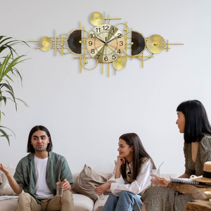 Oversized Gold Silent Wall Clock 36" Wide Extra Large Metal Home Office Wall Decor, Silent Analog Decorative Clock by Sona Casa