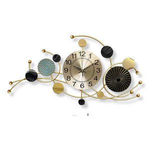Gold Silent Wall Clock for Home or Office, 31" Wide Metal Battery Operated Clock, Modern Abstract Oversized Wall Decor by Sona Casa
