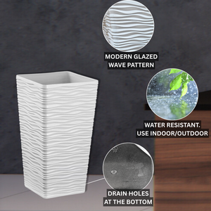 Tall White Planter Set, Indoor/Outdoor, 22" Large Modern Decorative Flower Pots Home, Patio, Front Porch, Backyard, Garden Decor by Sona Casa