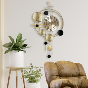 Extra Large Gold Wall Clock, Decorative Vertical Clock for Living Room, Silent 31" Modern Oversized Metal Wall Decor by Sona Casa