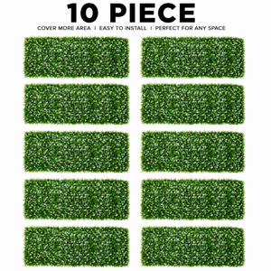 10 Piece Green Artificial Grass Wall Panels with White Baby’s Breath Flowers, 40x60cm Decorative Floral Wall Art for Home Decor