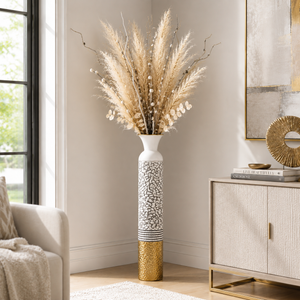 Modern Metallic Gold Silver White Tall Vase 13.5x13.5x95.5CM Elegant Home Decor Accent