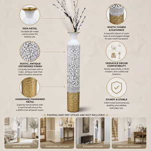 Modern Metallic Gold Silver White Tall Vase 13.5x13.5x95.5CM Elegant Home Decor Accent