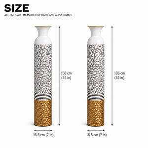 Set of 2 Tall White and Silver Round Metal Vases for Modern Home Decor, 14x14x106.7 cm
