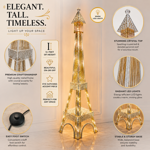 63" Eiffel Tower LED Floor Lamp Gold Frame White Light Modern Parisian Home Decor Lighting-Sona Casa