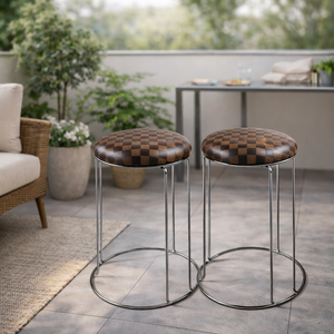 2 Piece Brown Stool with Silver Stand by Sona Casa