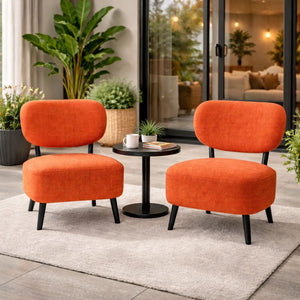 2 Pcs Set of Comfortable Orange Fabric Accent Chairs for Lounge, Home, Office, Hotel Decor by Sona Casa