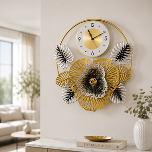 Floral Metal Wall Clock, 24" Home Decor, Silent Nonticking Extra Large Decorative Clock Wall Decor - Accent Collection