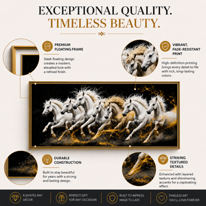 Seven White Horses Wall Art with Crystals, Modern 70x140 cm Premium Home Decor Canvas Painting - Accent Collection