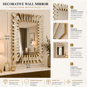 Large Gold Wall Mirror with Sleek Metallic Finish for Elegant Home Decor, 71x91cm - Accent Collection