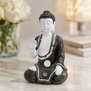 Small Buddha Statue, Antique White Decor, 10" Altar Meditation Room Decor