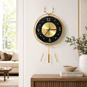 Vertical Gold and Black Silent Pendulum Wall Clock, 22" Modern Decorative Clock for Home, Office, Living Room, Bedroom