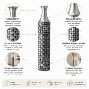 Tall Modern Silver Metal Vase for Elegant Home Decor, 14x14x95 cm by Sona Casa