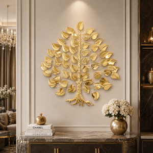 Large Gold Tree Metal Wall Sculpture, 34 inch Modern Tree of Life Wall Art Decor for Home or Office