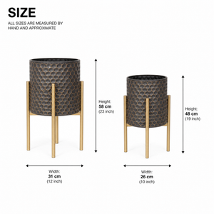 Set of 2 Brown Gold Metal Decorative Planters with Modern Finish for Indoor Home Decor