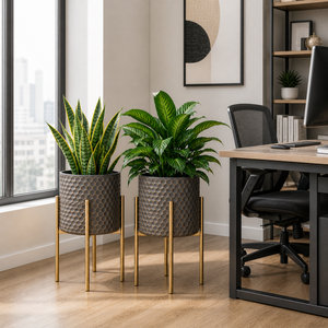 Set of 2 Small Modern Metal Planter Pots in Matte Black for Indoor Home Decor