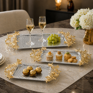 3 Pc Metal Serving Tray Set in Black Matte Finish – Modern Minimalist Home Decor Trays, Sizes 48x29cm, 41x25cm, 31x20cm