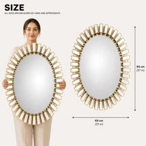 Large Gold Oval Wall Mirror 69x94cm – Elegant Contemporary Decorative Accent for Living Room or Bedroom by Sona Casa
