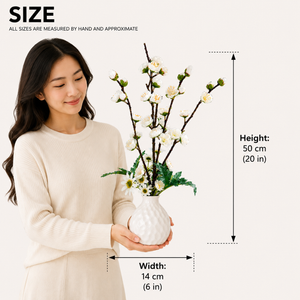 Elegant White Ceramic Pot with White Artificial Orchid Sticks, Minimalist Modern Home Decor, 14x50cm by Sona Casa